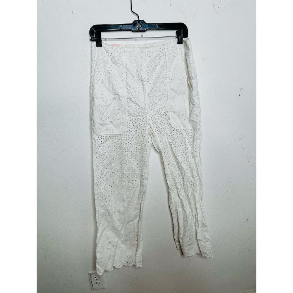 VERONICA BEARD White 100% Cotton Lace Eyelet Scalloped Cuff Riggs Pants Size 8 - Picture 2 of 14